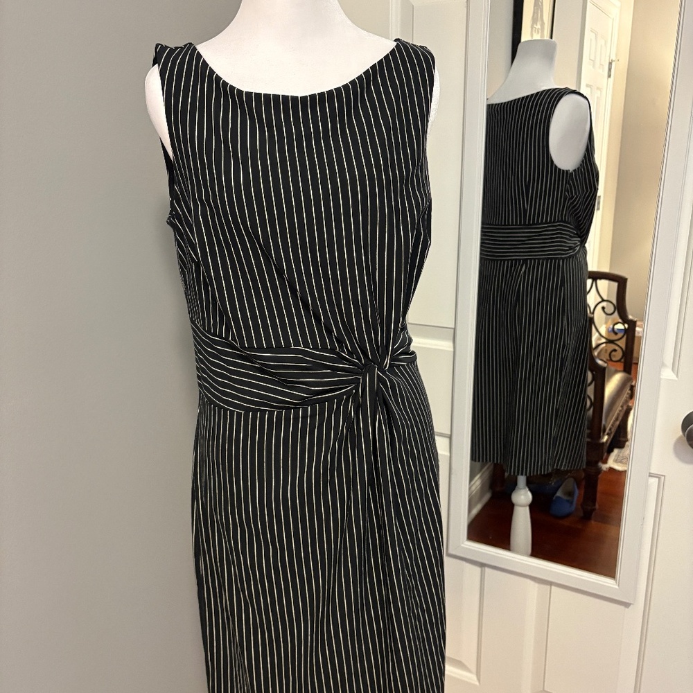 Ann Taylor Black and White Sleeveless Striped Midi Dress